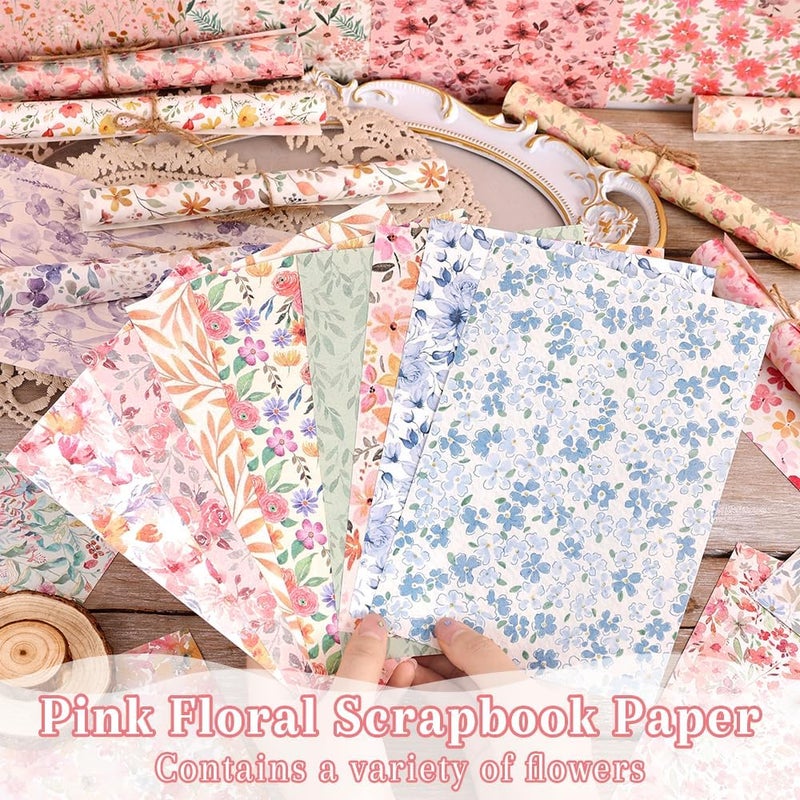 icceemee 160 Sheets of Pink Flower Scrapbook Paper, journaling Scrapbook Supplies Craft Collage Paper Set, Junk Journal Bullet Journal Poster Room Decor for Card Making Decorative Gifts - Image 3
